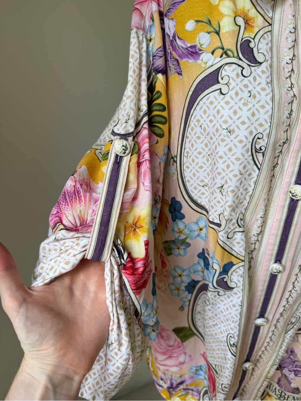 Agua Bendita Chrissy Dreamin Floral Linen Blend Button Down Shirt Size S - Picture 6 of 11